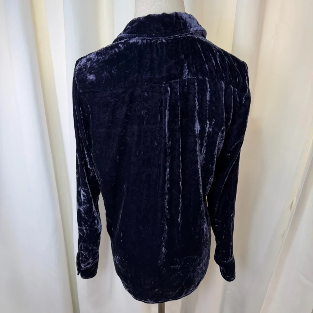 J. Crew ‘Velvet Patch-Pocket Popover Shirt’ in “Navy Twilight” Blue Size XS